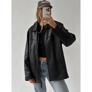 Charles Klein Woman Black Genuine Leather Full Zip Jacket Belted Coat - Size 28w